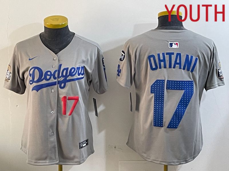 Youth Los Angeles Dodgers 17 Ohtani Grey Game 2024 Nike MLB Jersey style 12052